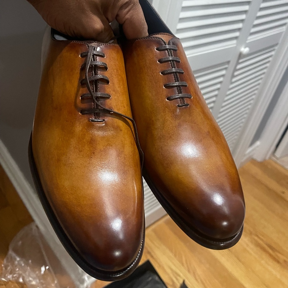 Paul Evans Havana Brown Vero Cuoio Tan Leather Wholecut Oxford shoes Sz 9.5 - Picture 5 of 14